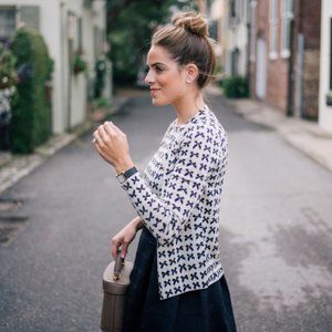 J. Crew Jackie Bow Print Merino Wool Cardigan